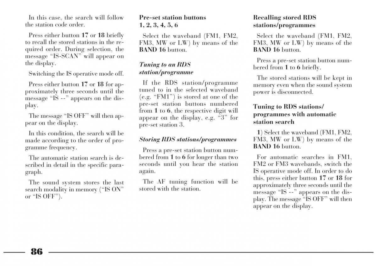 Lancia Lybra owners manual / page 87