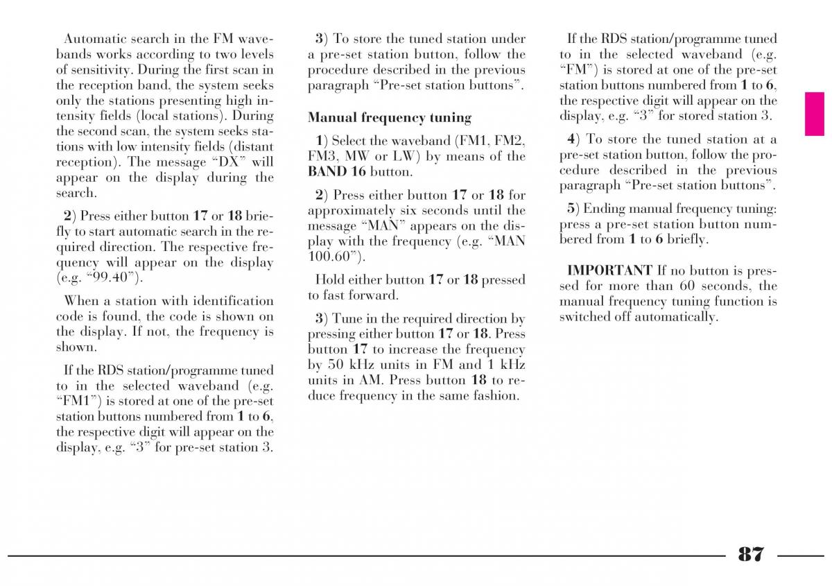 Lancia Lybra owners manual / page 88