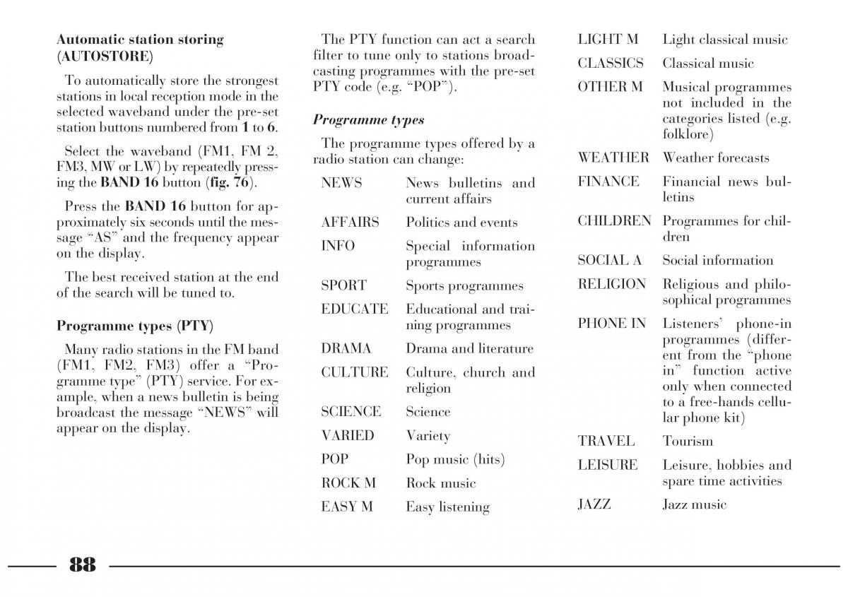 Lancia Lybra owners manual / page 89