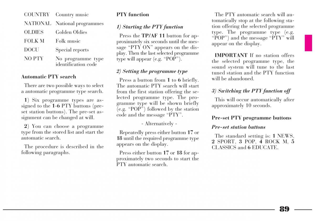 Lancia Lybra owners manual / page 90