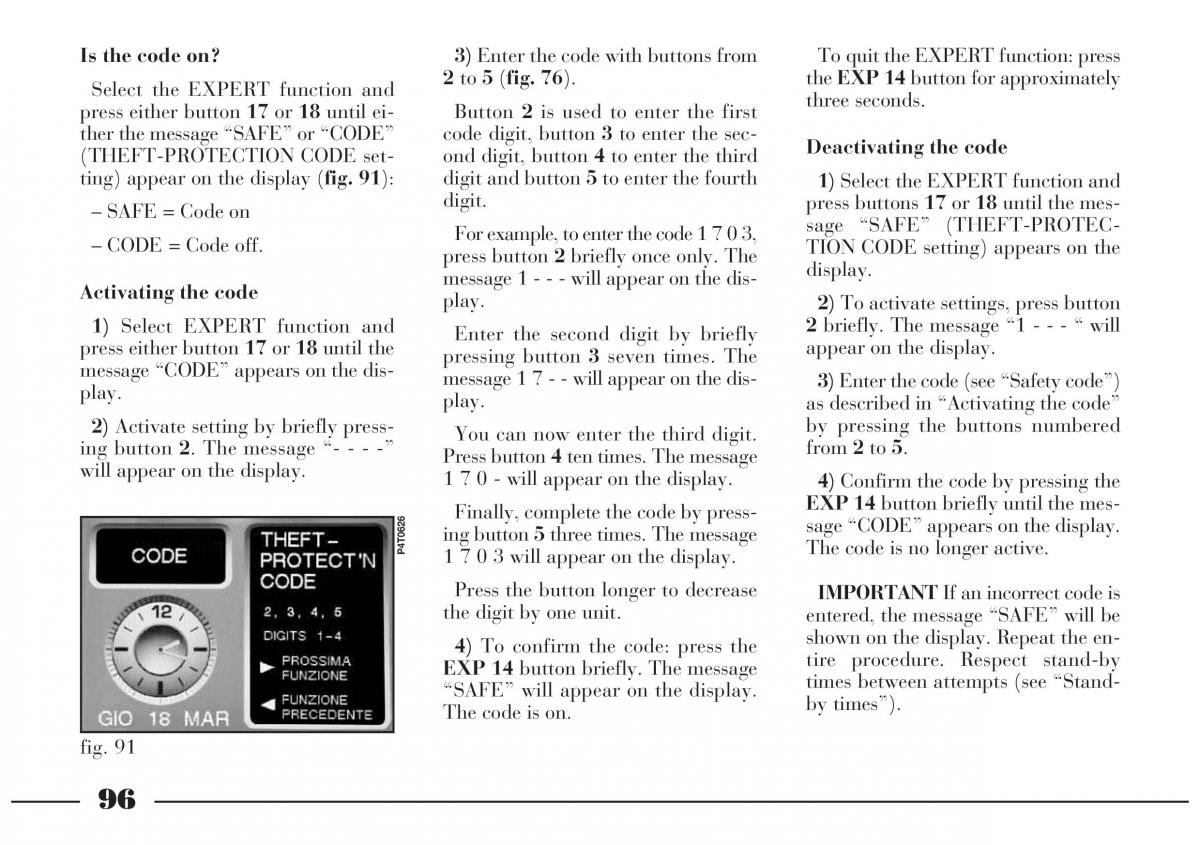 Lancia Lybra owners manual / page 97