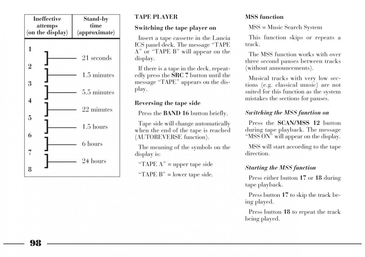 Lancia Lybra owners manual / page 99