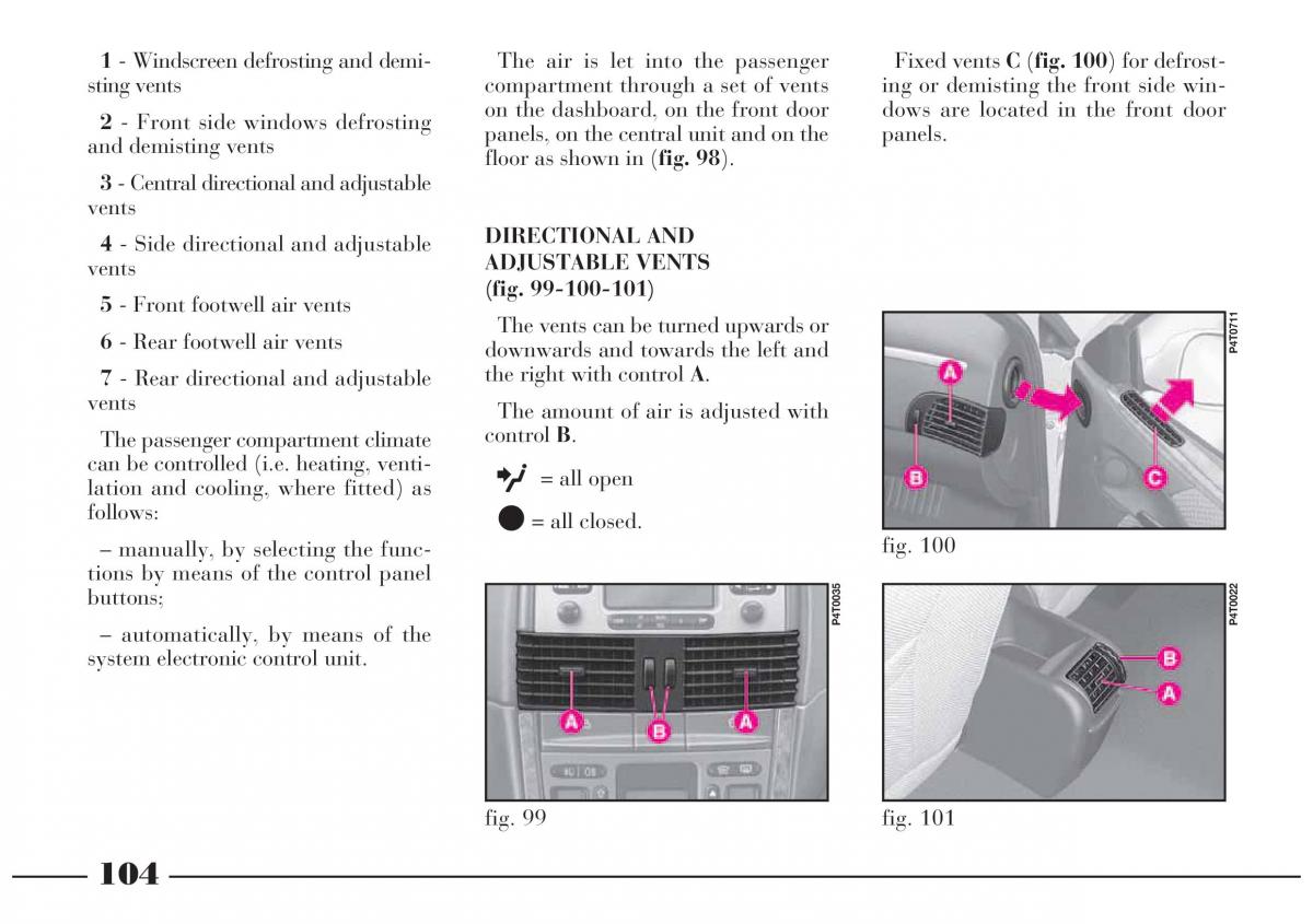 Lancia Lybra owners manual / page 105