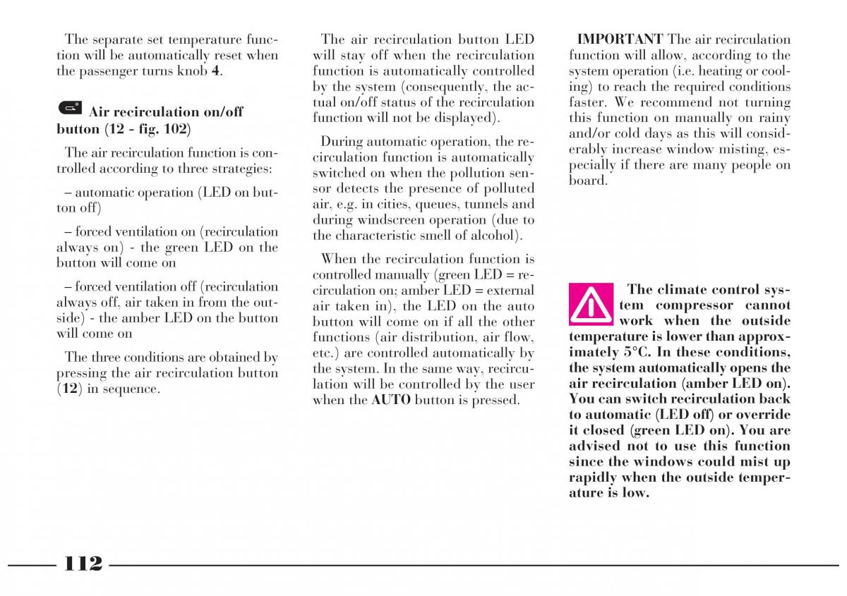 Lancia Lybra owners manual / page 113