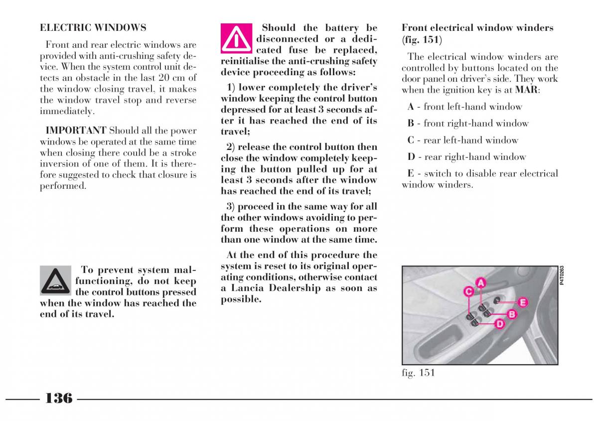 Lancia Lybra owners manual / page 137