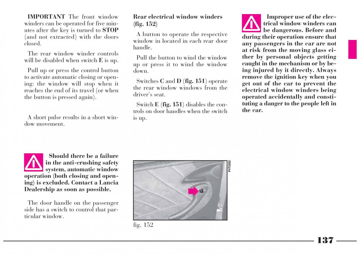 Lancia Lybra owners manual / page 138