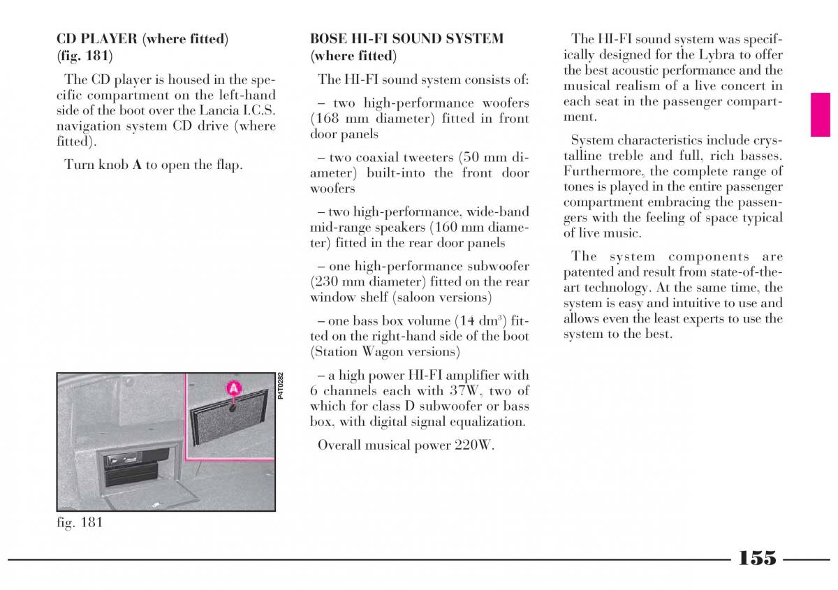 Lancia Lybra owners manual / page 156