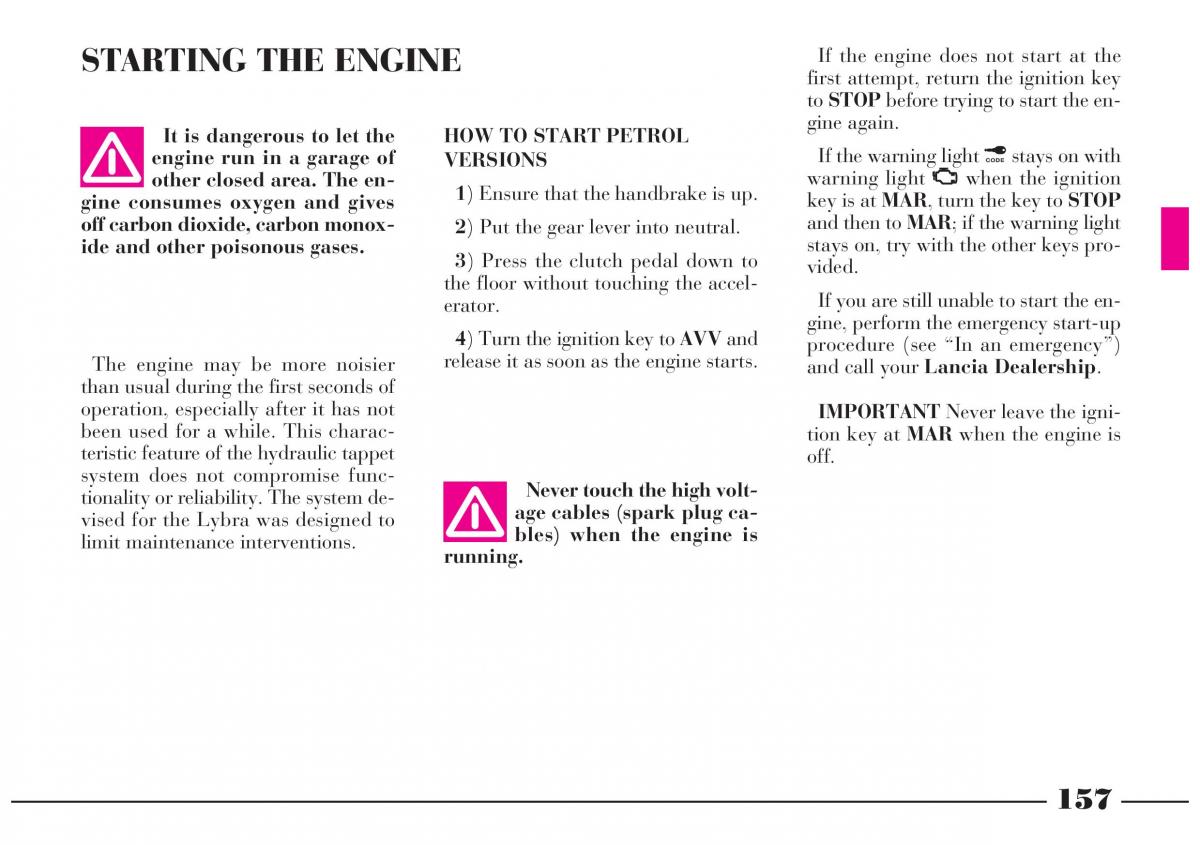 Lancia Lybra owners manual / page 158