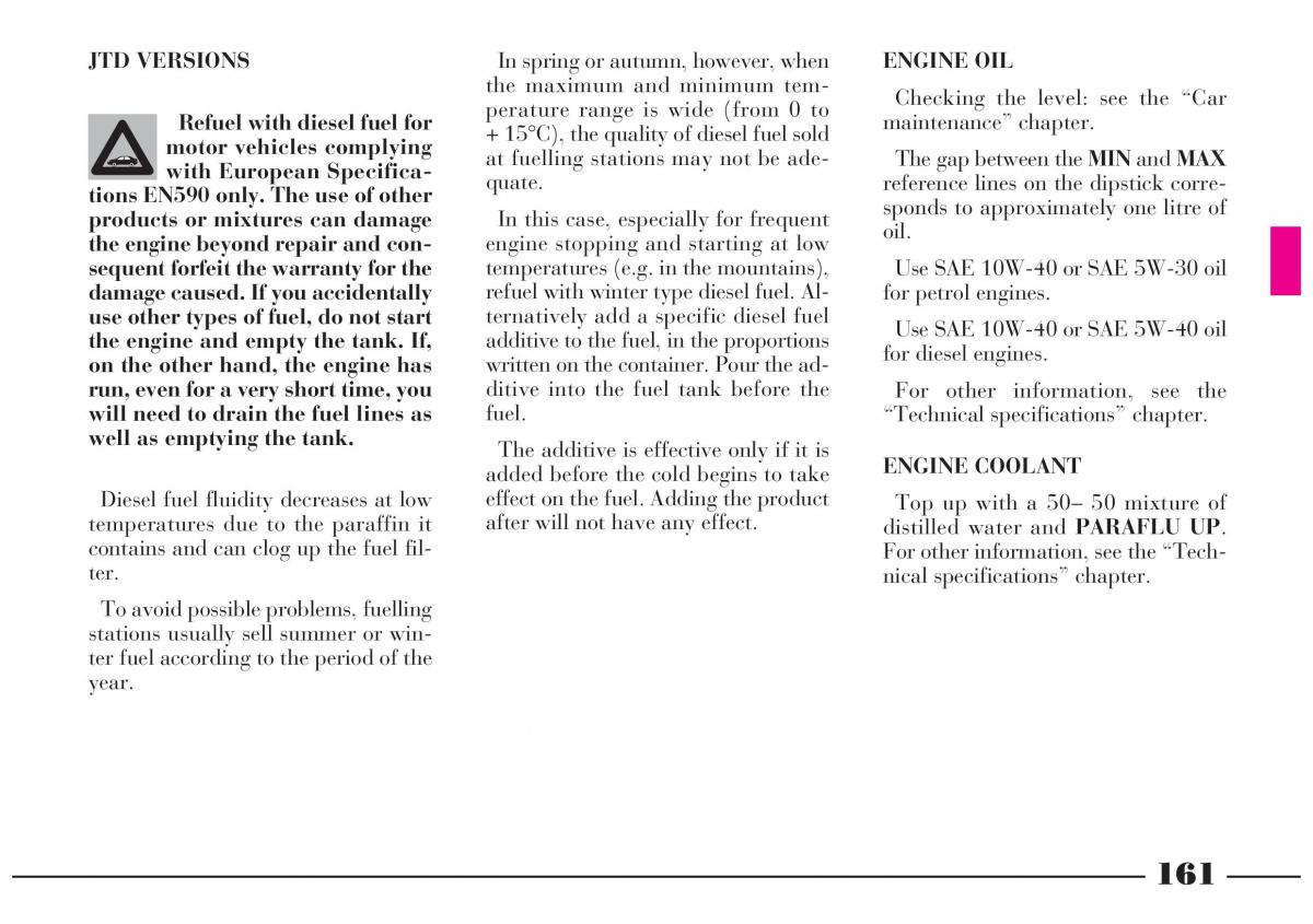 Lancia Lybra owners manual / page 162