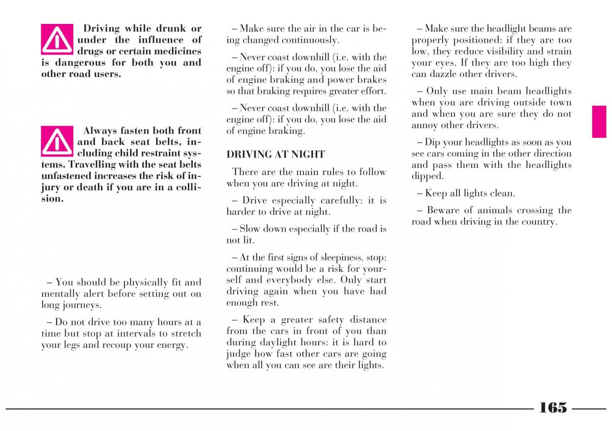 Lancia Lybra owners manual / page 166