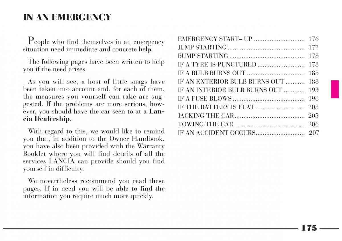 Lancia Lybra owners manual / page 176