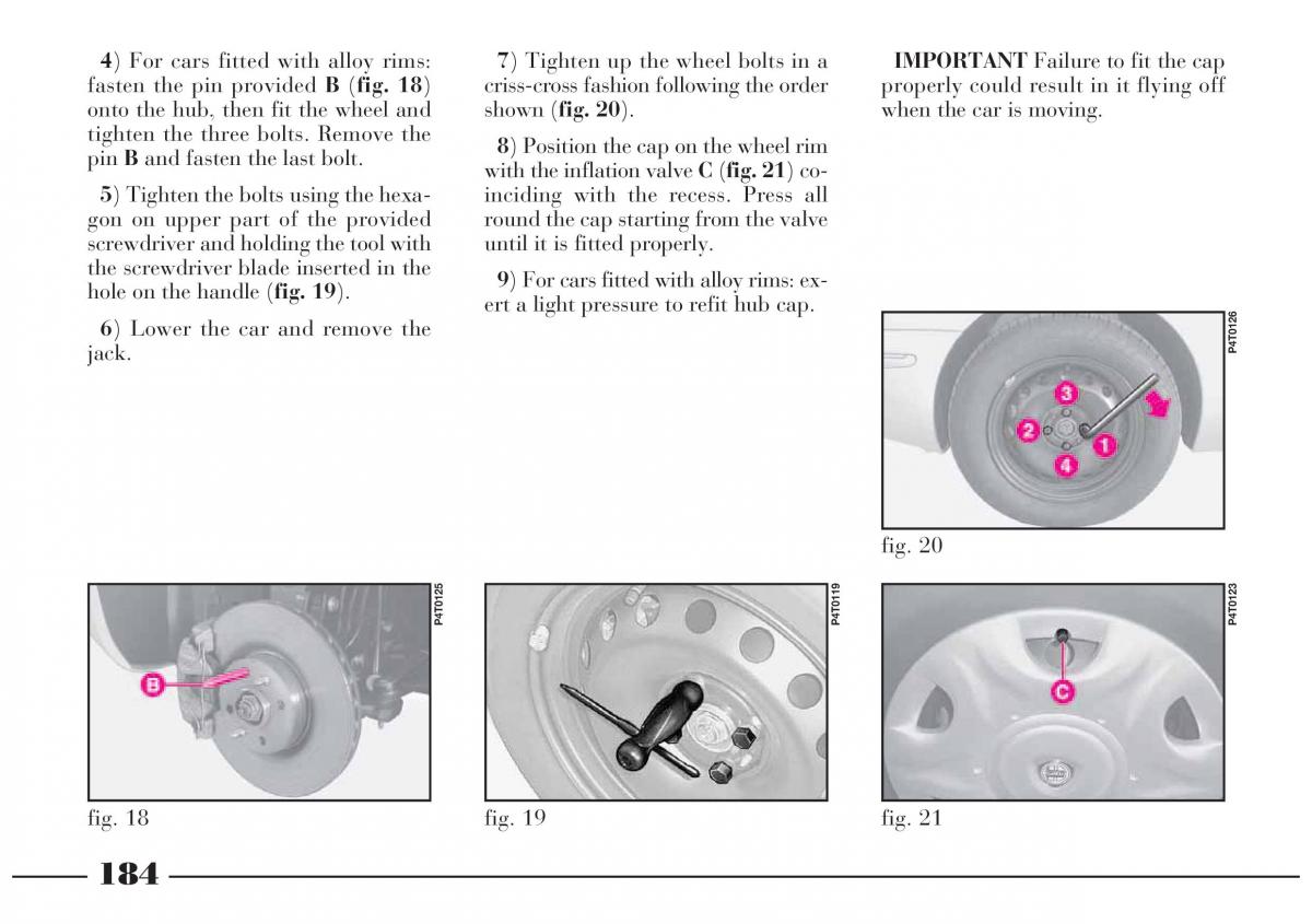 Lancia Lybra owners manual / page 185