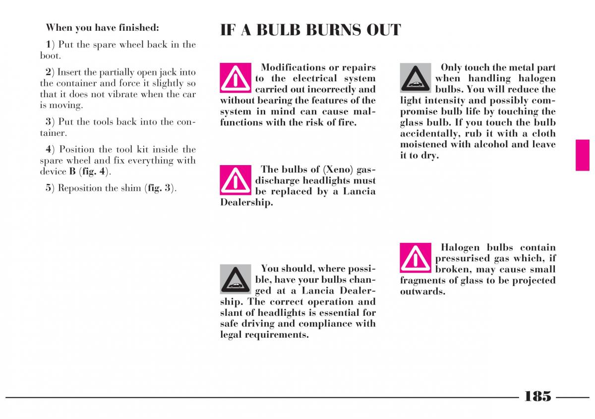 Lancia Lybra owners manual / page 186