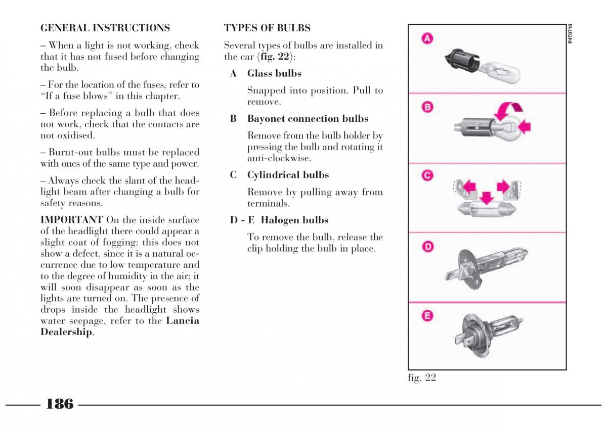 Lancia Lybra owners manual / page 187