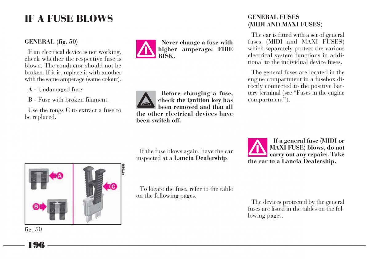 Lancia Lybra owners manual / page 197