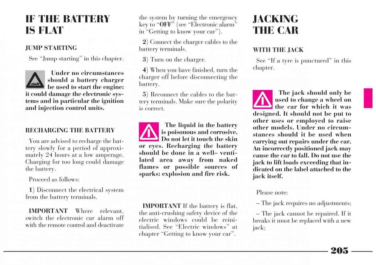 Lancia Lybra owners manual / page 206