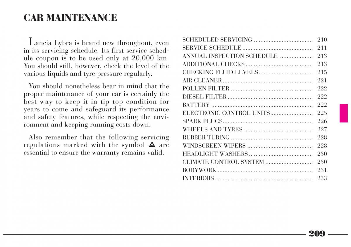 Lancia Lybra owners manual / page 210