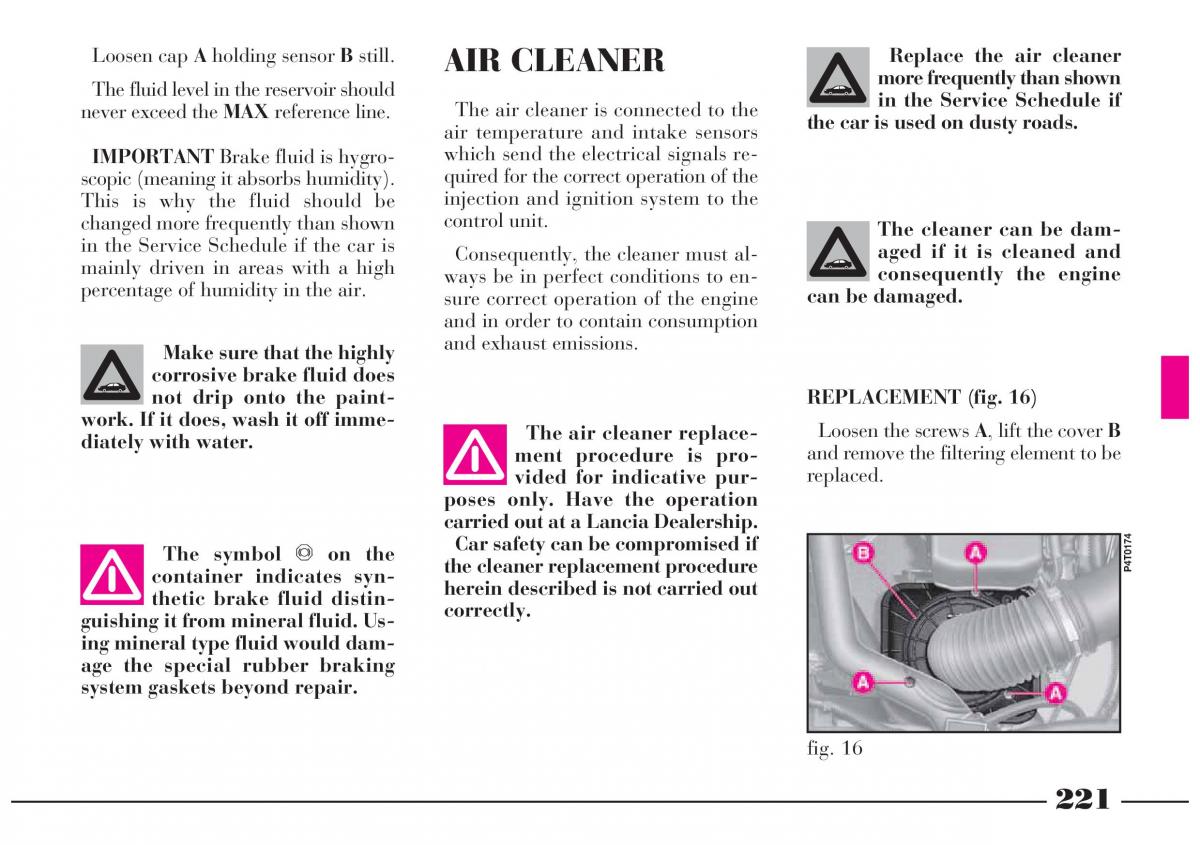 Lancia Lybra owners manual / page 222