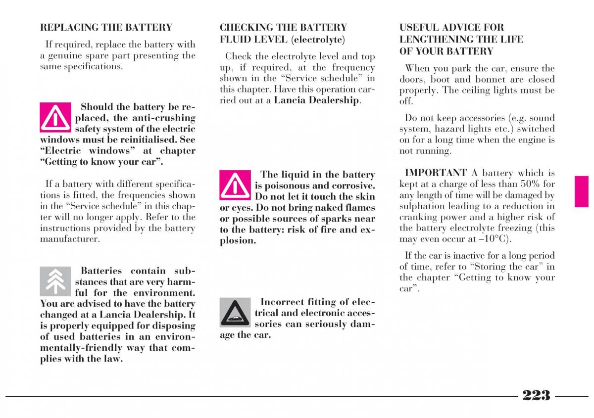 Lancia Lybra owners manual / page 224