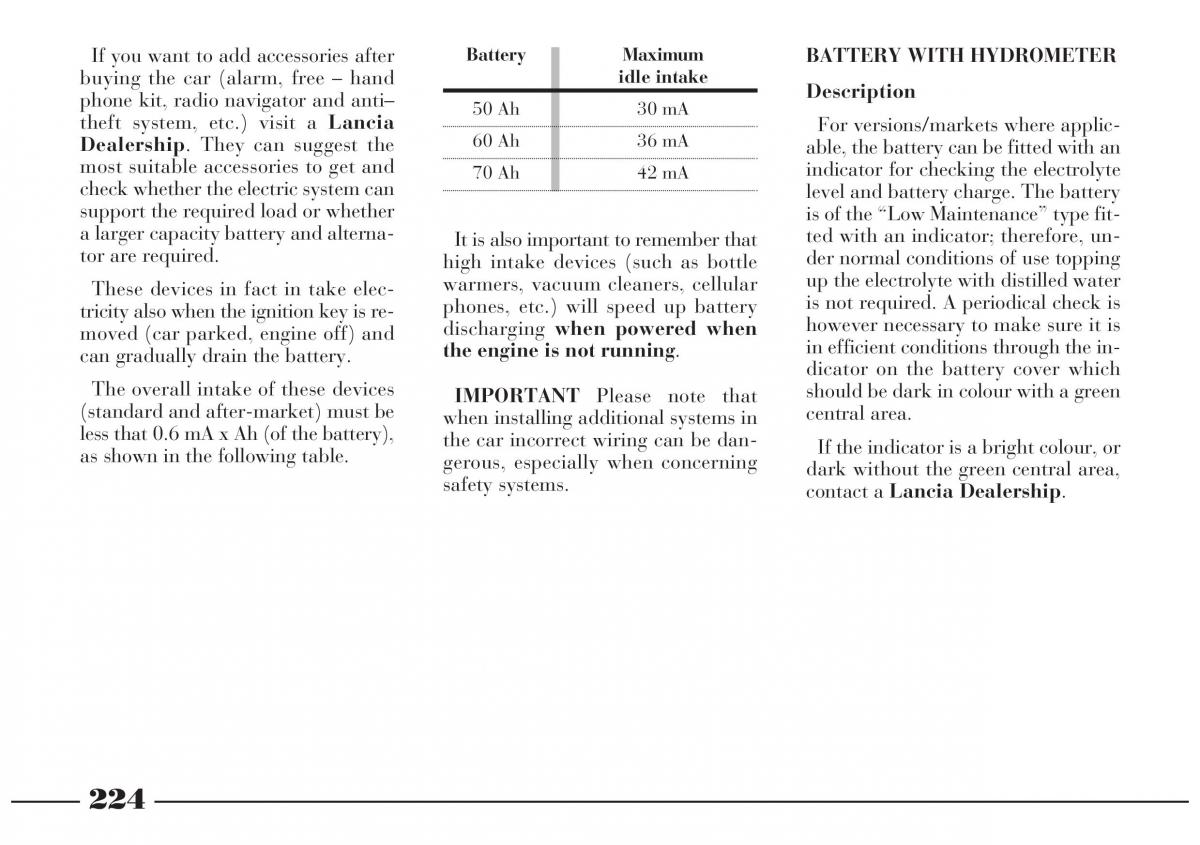 Lancia Lybra owners manual / page 225