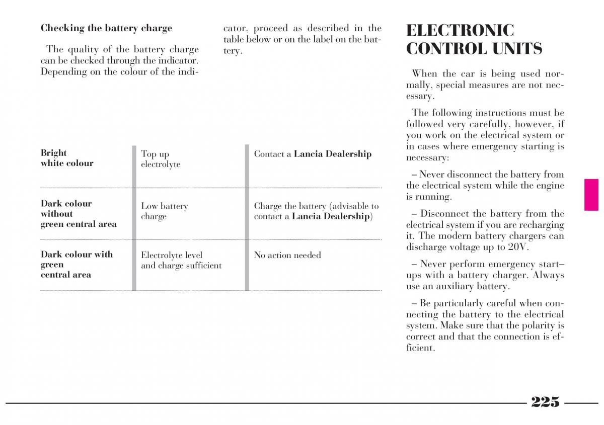 Lancia Lybra owners manual / page 226