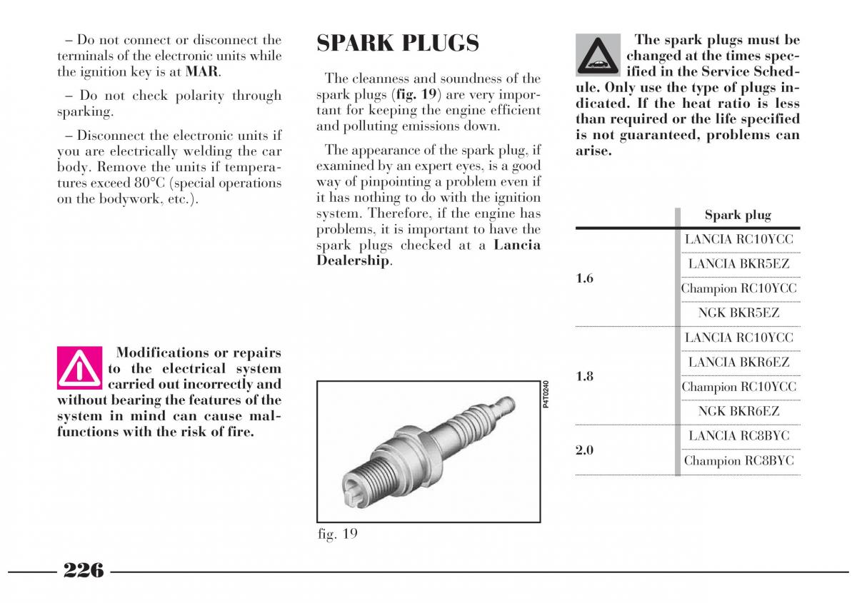 Lancia Lybra owners manual / page 227