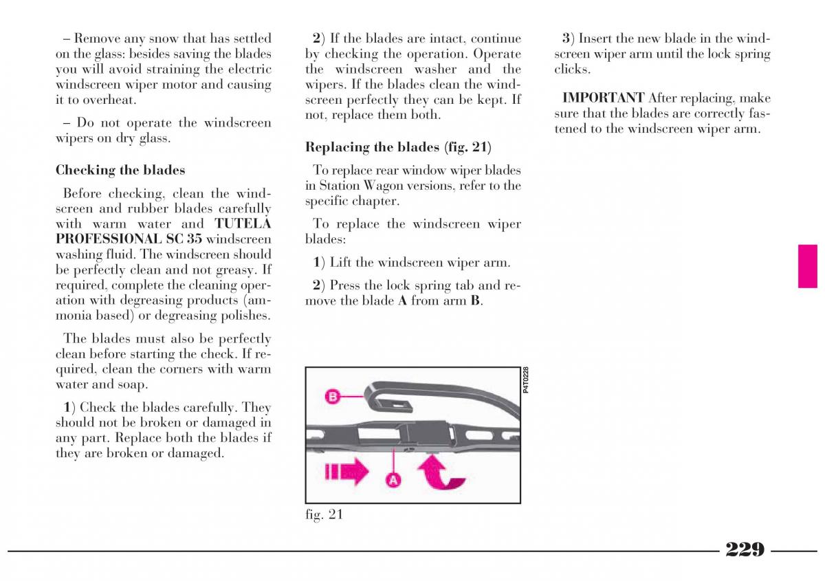 Lancia Lybra owners manual / page 230