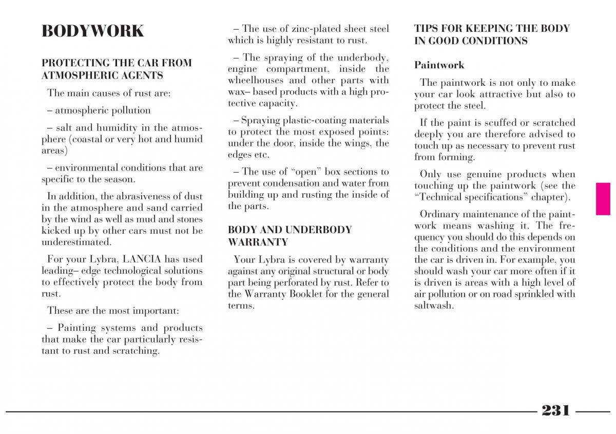 Lancia Lybra owners manual / page 232