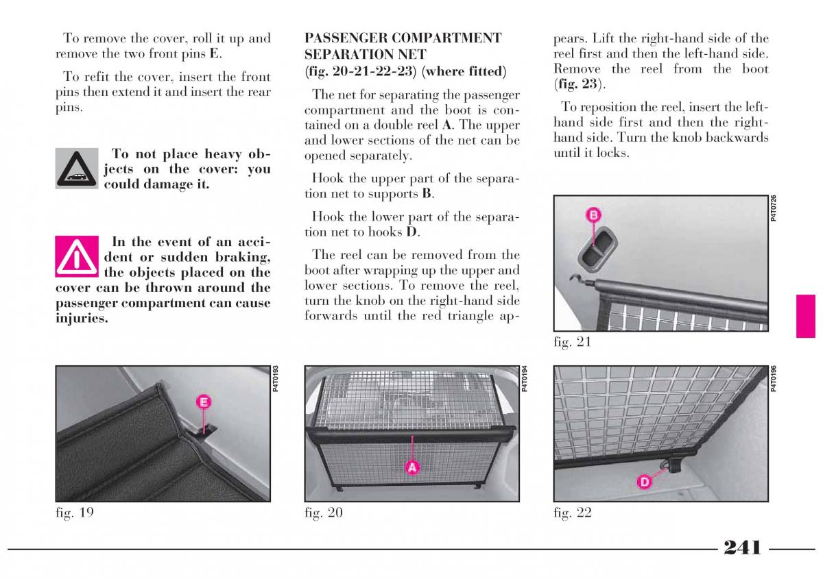 Lancia Lybra owners manual / page 242