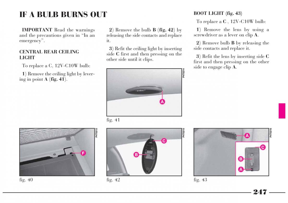 Lancia Lybra owners manual / page 248