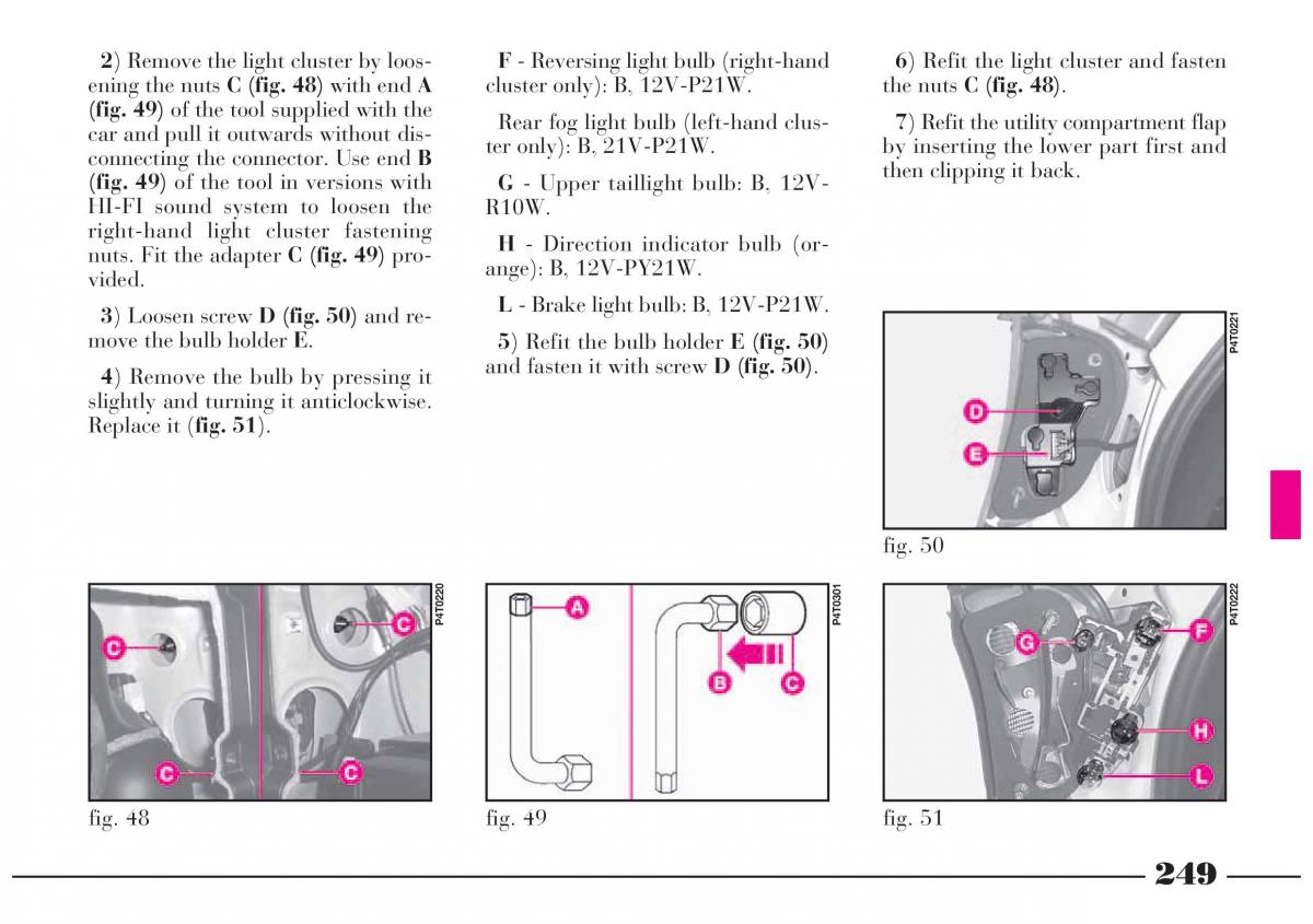 Lancia Lybra owners manual / page 250