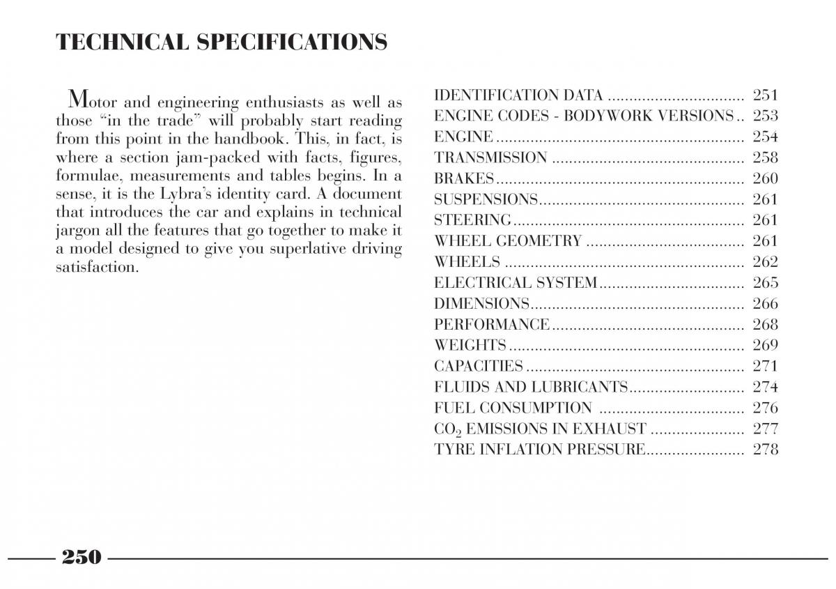 Lancia Lybra owners manual / page 251