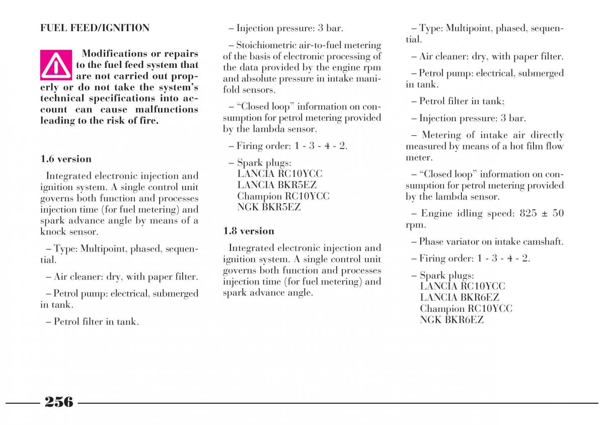 Lancia Lybra owners manual / page 257