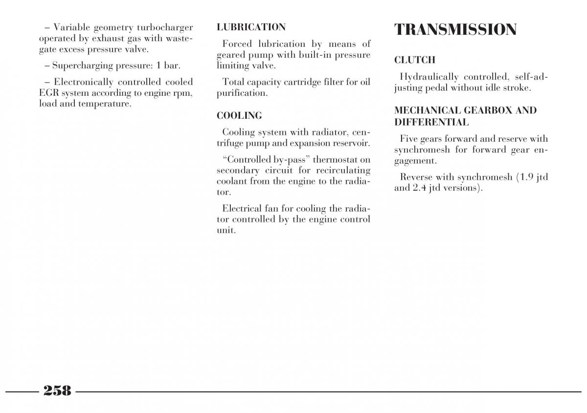 Lancia Lybra owners manual / page 259