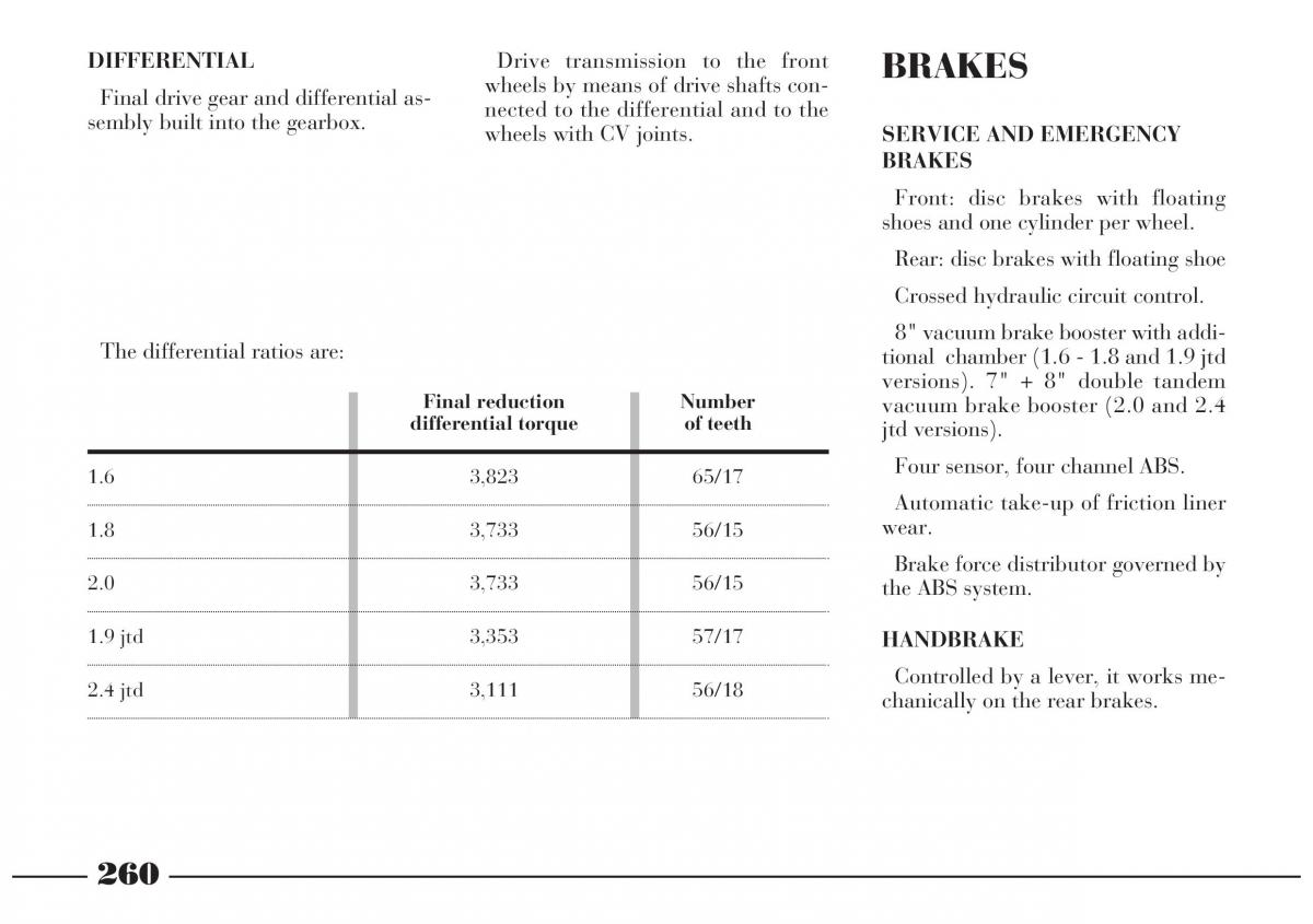 Lancia Lybra owners manual / page 261