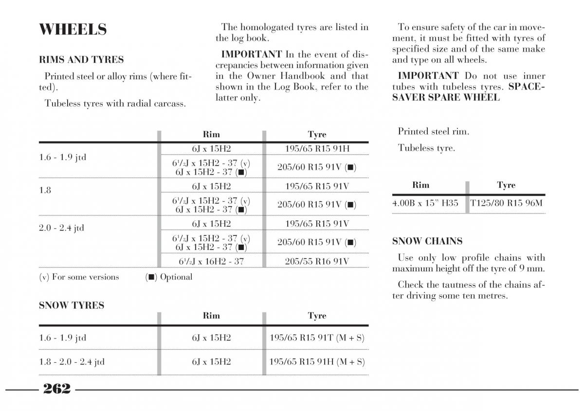 Lancia Lybra owners manual / page 263