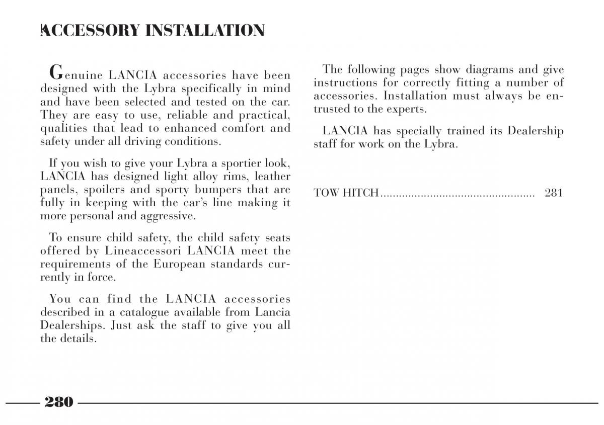 Lancia Lybra owners manual / page 281