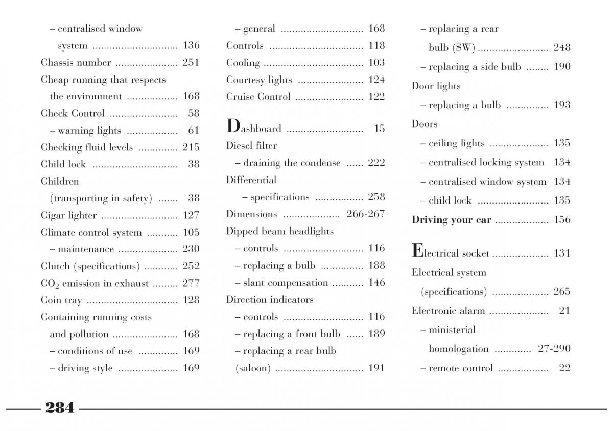 Lancia Lybra owners manual / page 285