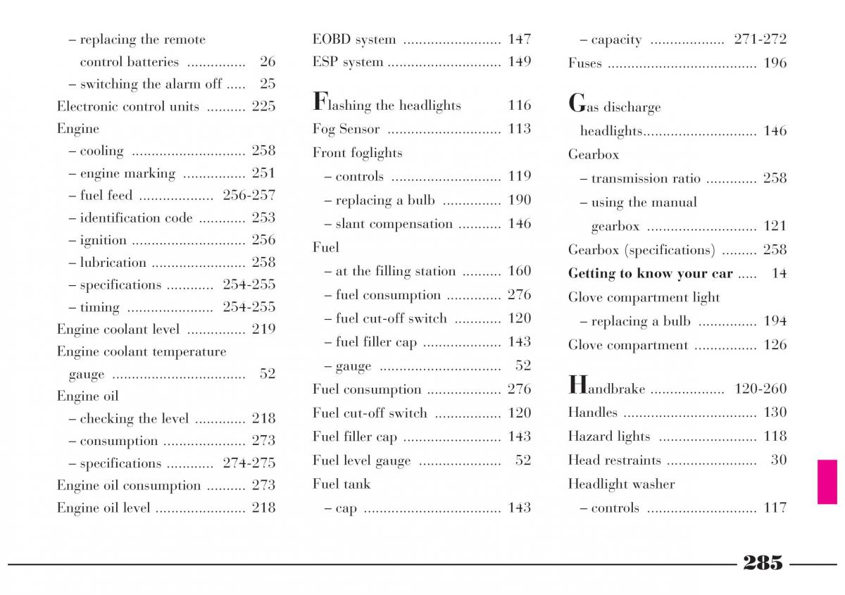 Lancia Lybra owners manual / page 286