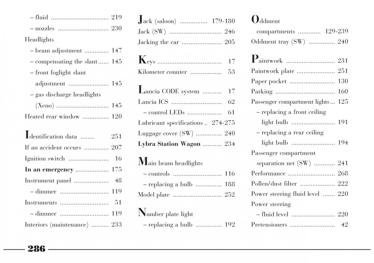 Lancia Lybra owners manual / page 287