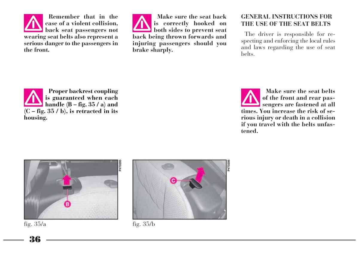 Lancia Lybra owners manual / page 37