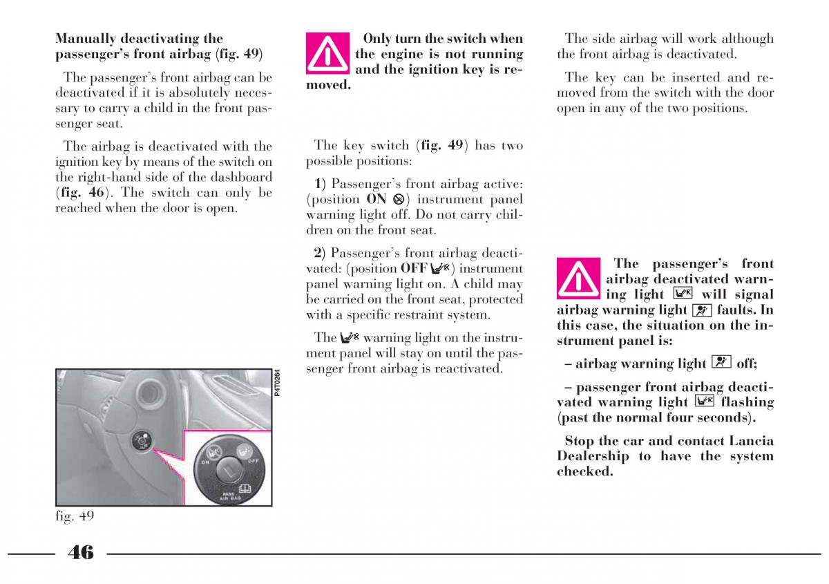 Lancia Lybra owners manual / page 47