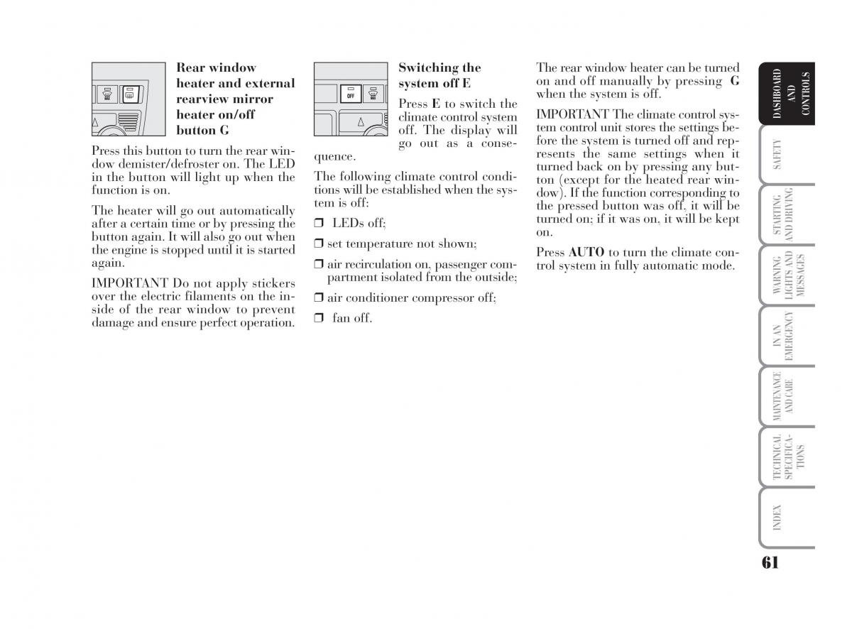 Lancia Musa owners manual / page 62