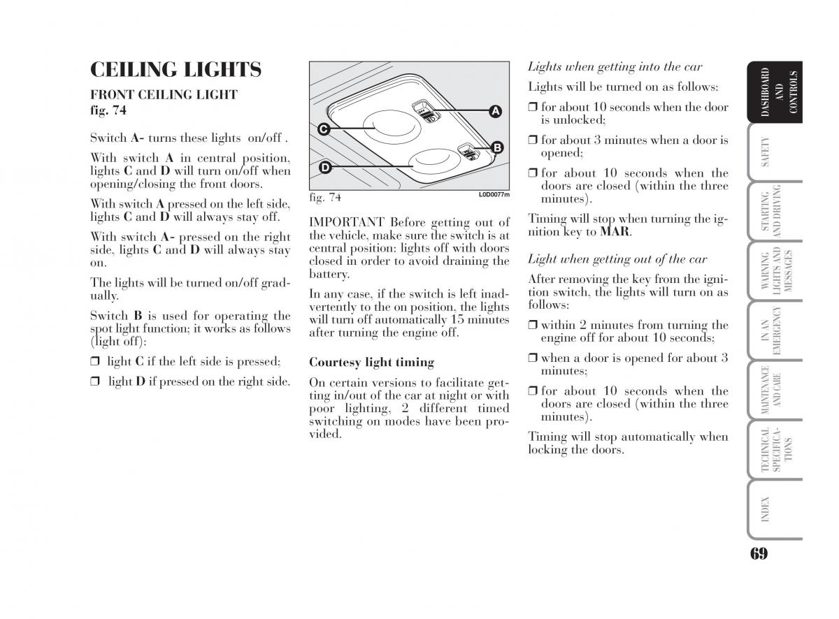 Lancia Musa owners manual / page 70