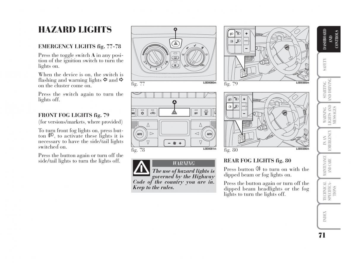 Lancia Musa owners manual / page 72