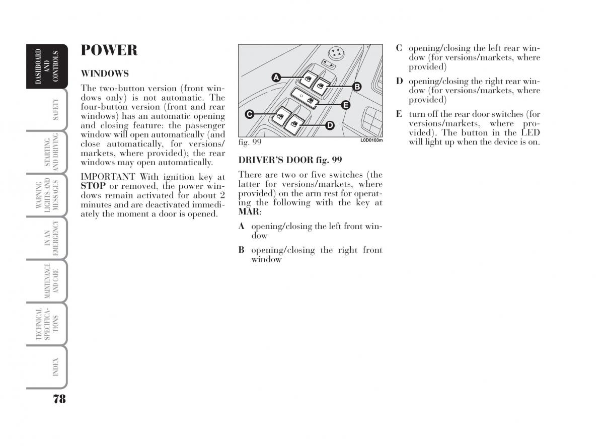 Lancia Musa owners manual / page 79