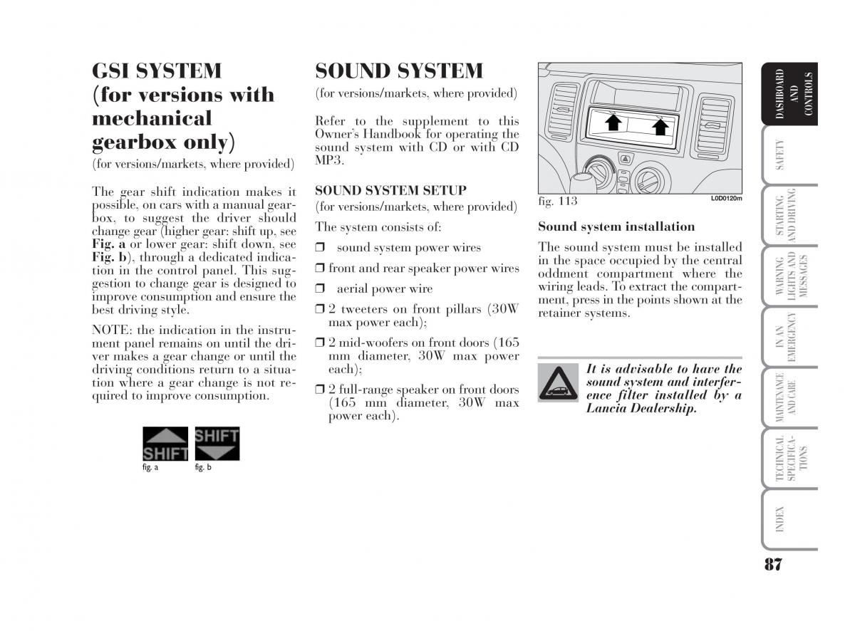 Lancia Musa owners manual / page 88