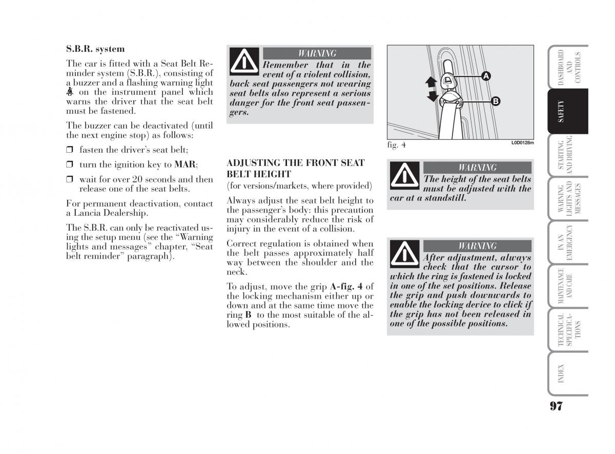 Lancia Musa owners manual / page 98