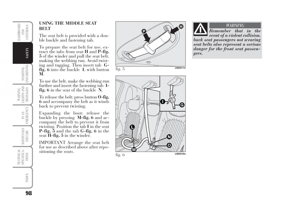 Lancia Musa owners manual / page 99