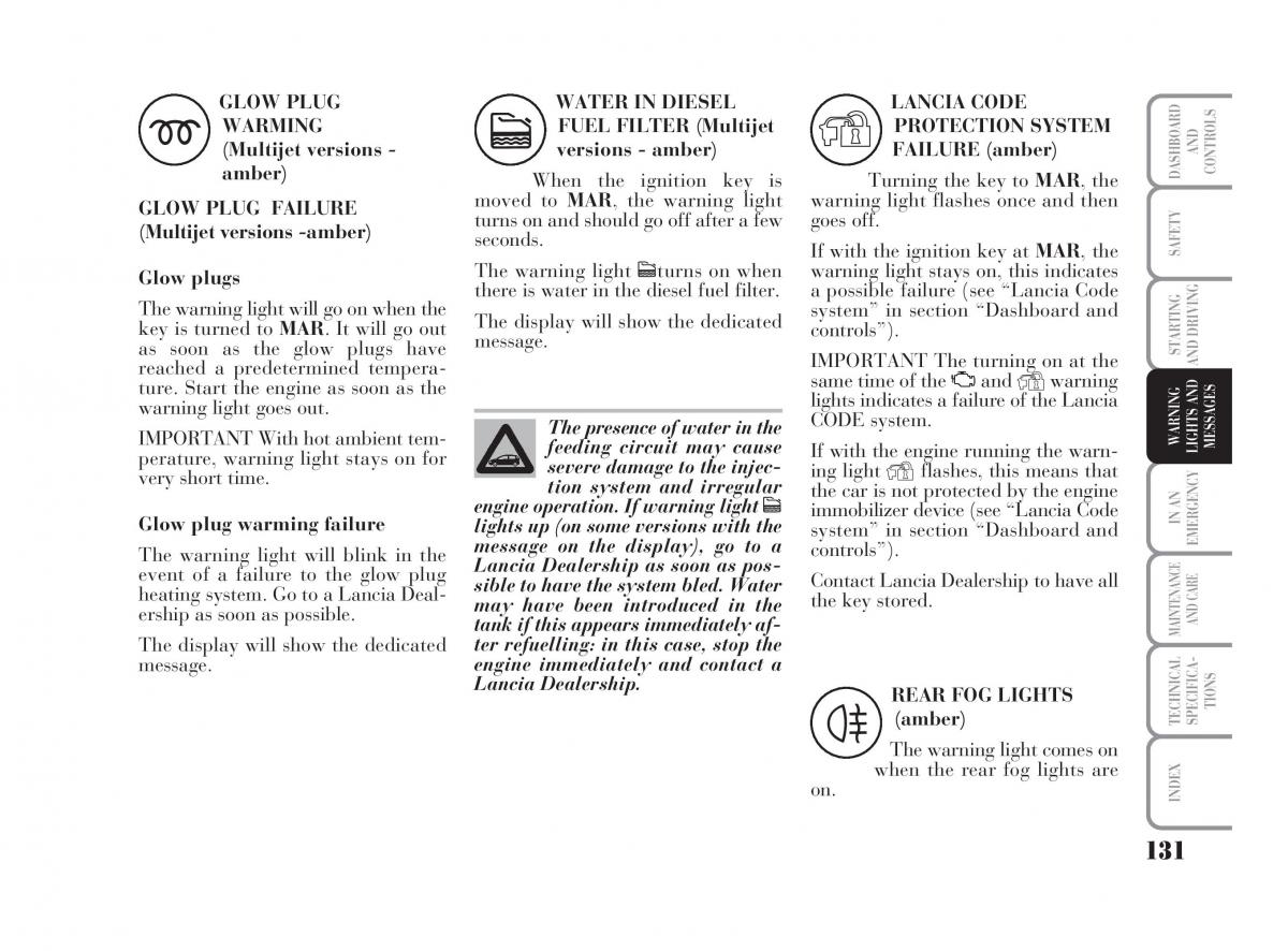 Lancia Musa owners manual / page 132